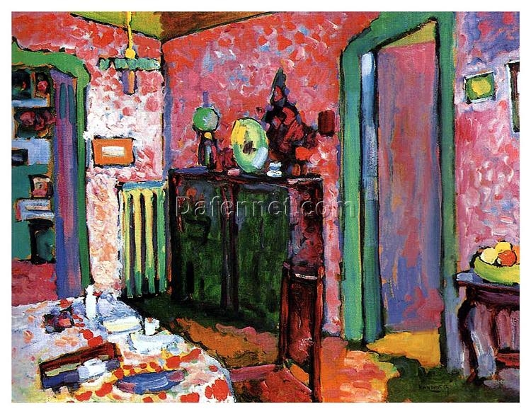 Kandinsky’s Interior (My Dining Room) – 1909 Expressionist Oil on Cardboard