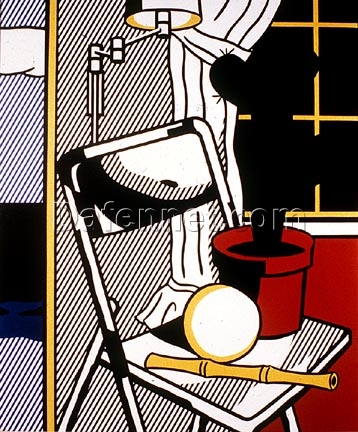 Interior with Cactus – Pop Art Oil Painting Inspired by Roy Lichtenstein, Magna on Canvas