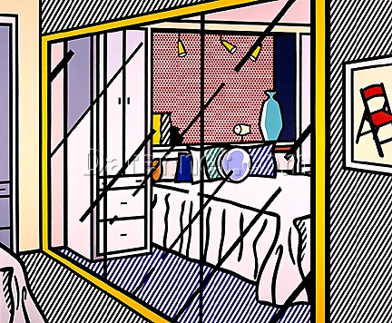 Roy Lichtenstein ‘Interior with Mirrored Closet’ Pop Art – Customizable Magna & Oil Canvas Painting