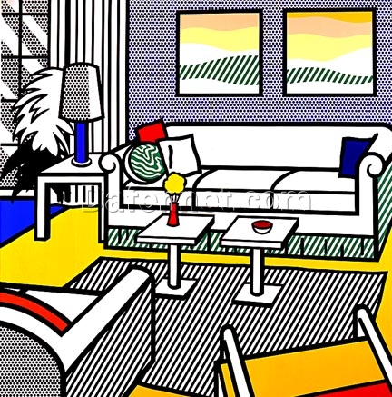 Roy Lichtenstein ‘Interior with Restful Paintings’ Pop Art – Customizable Magna & Oil Canvas Painting