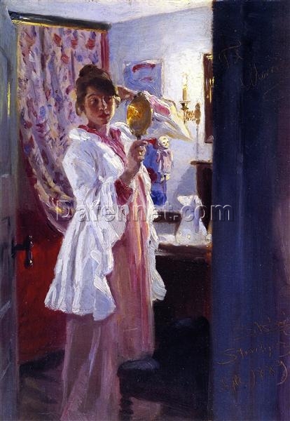 Interior with the Artist’s Wife (Marie Krøyer) by Peder Severin Kroyer – 1889 Impressionist Portrait Reproduction