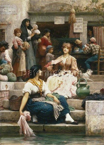 Hand-Painted Luke Fildes ‘Italian Scene’ Oil Painting – Classical Genre Art on Canvas from Dafen Village Studio