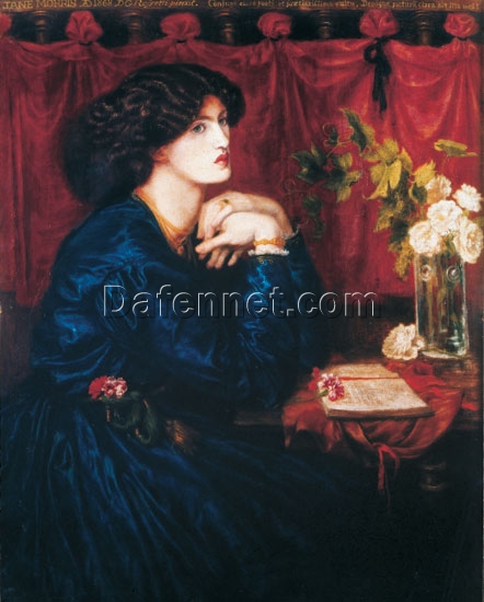 The Blue Silk Dress – Portrait of Jane Morris by Dante Gabriel Rossetti (1868) – Romantic Oil Painting