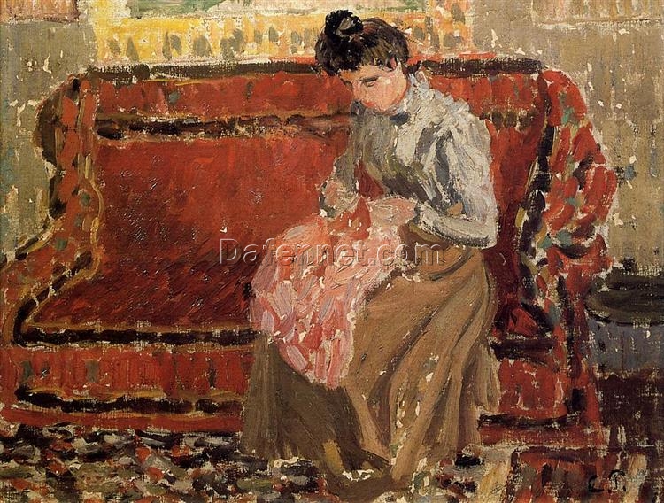 Jeanne Coushant” by Camille Pissarro – 1900 Oil Painting Portrait in Classic Impressionism Style