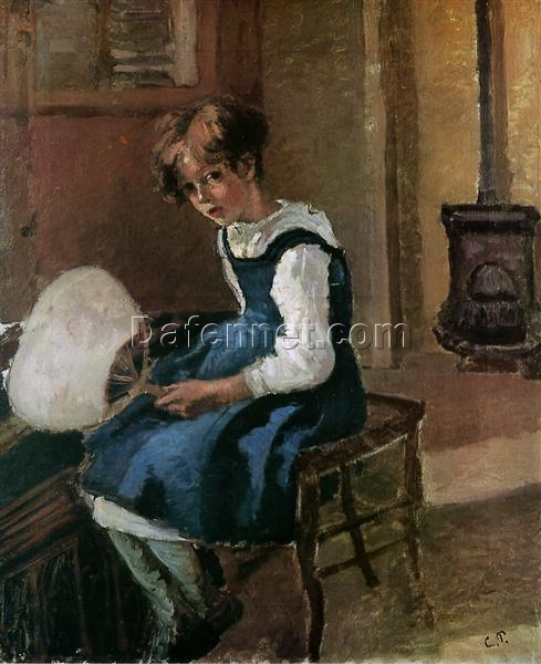 Jeanne Holding a Fan” – 1873 Portrait by Camille Pissarro (Oil on Canvas)