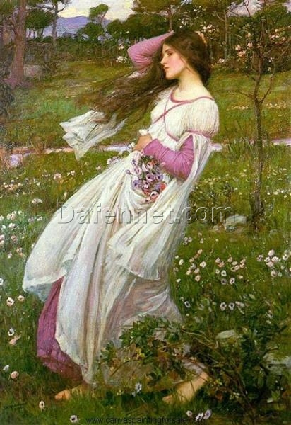 John William Waterhouse’s Windflowers – Romanticism Literary Oil Painting Replica, 1902 Masterpiece