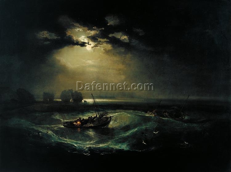 J.M.W. Turner Oil Painting – Fishermen at Sea, 1796, Romantic Marina Scene