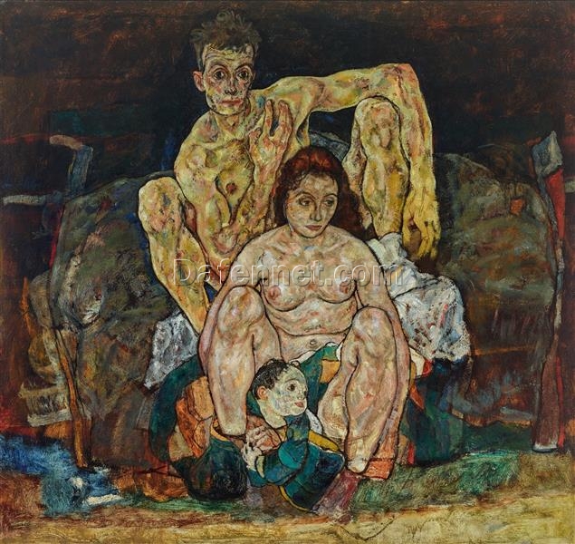 The Family” by Egon Schiele – Expressionist Family Portrait Oil Painting