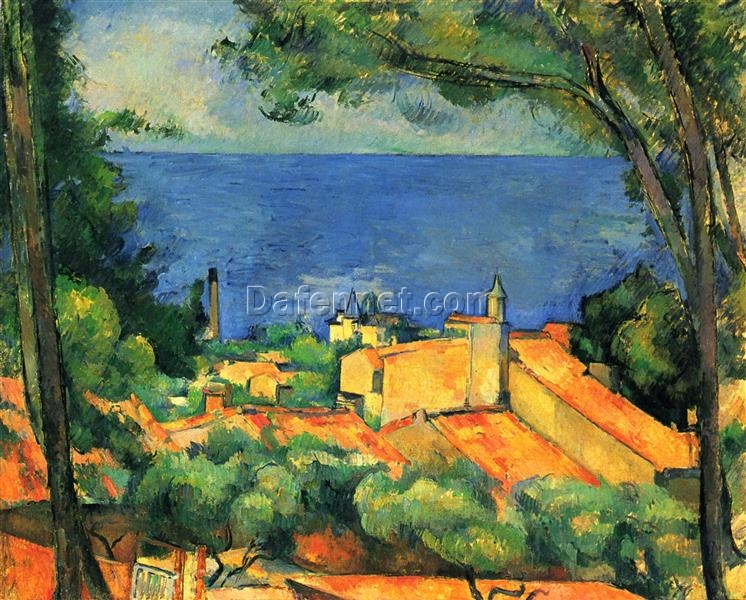 L’Estaque with Red Roofs” – Classic Post-Impressionist Landscape by Paul Cézanne