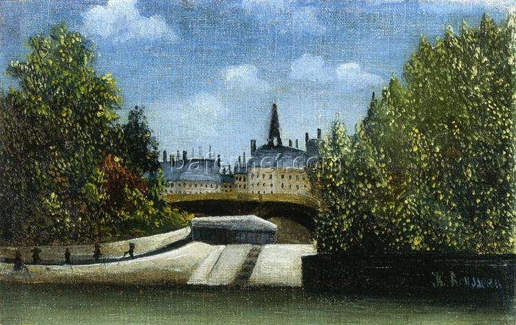 Hand-painted Henri Rousseau Île de la Cité – 1890-1900 Post-Impressionism Oil Painting | Canvas Reproduction of Paris Cityscape