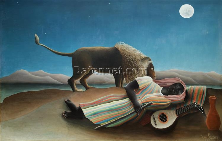 Henri Rousseau The Sleeping Gypsy – 1897 Naïve Art Oil Painting | Handmade Canvas Art, Genre Painting