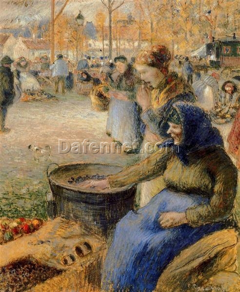 Pontoise Market Scene: Chestnut Vendor at Saint Martin Festival” by Camille Pissarro | 1881 Impressionism