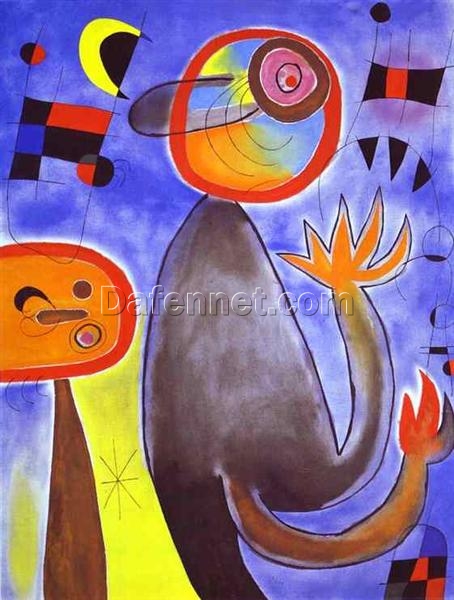 Inspired by Joan Miró’s Ladders Cross the Blue Sky in a Wheel of Fire (1953) – Figurative Surrealist Oil Painting