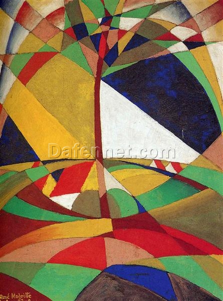 Landscape Inspired by René Magritte – Early Cubist Oil Painting on Canvas, 83×64 cm