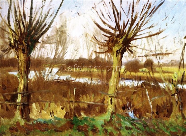 Oil Painting Inspired by John Singer Sargent’s Landscape with Trees, Calcot-on-the-Thames – Impressionist Landscape Art on Canvas