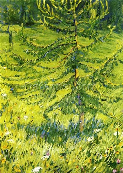 Hand-Painted Franz Marc ‘Larch Sapling’ Oil Painting – Post-Impressionist Landscape Art on Canvas from Dafen Village Studio