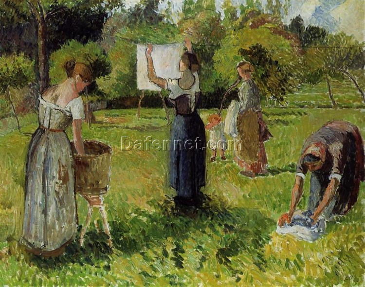 Laundresses at Eragny” – Camille Pissarro (1901) – Vintage Oil Painting of Rural France