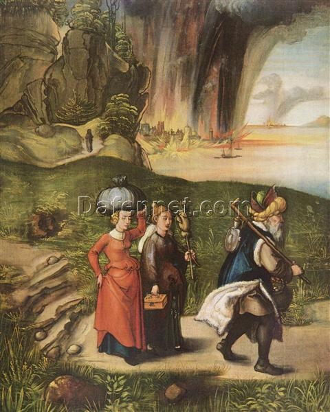 Albrecht Dürer – Lot’s Escape (Loths Flucht) – 1496 Northern Renaissance Oil Painting on Panel