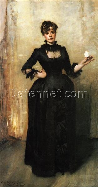 Oil Painting Inspired by John Singer Sargent’s Louise Burckhardt (Lady with a Rose) – Realistic Portrait Art on Canvas