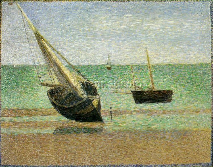 Low Tide at Grandcamp by Georges Seurat – Neo-Impressionist Marina Oil Painting Reproduction