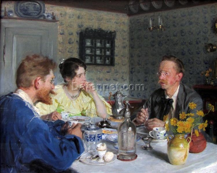 Peder Severin Kroyer – 1893 “Lunch with Otto Benzon” | Realist Genre Painting Reproduction