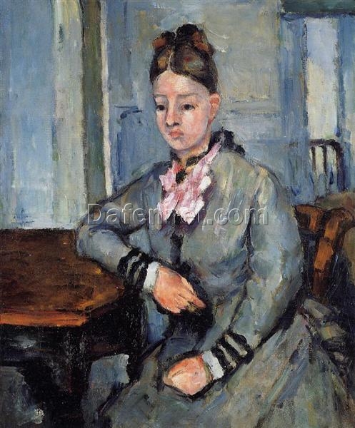 Madame Cézanne Leaning on a Table” – 1873 Vintage Portrait, Impressionist Oil Painting Reproduction by Paul Cézanne