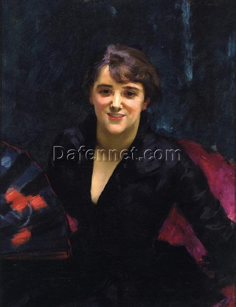 Oil Painting Inspired by John Singer Sargent’s Madame Errazuriz (The Lady in Black) – Realistic Portrait Art on Canvas