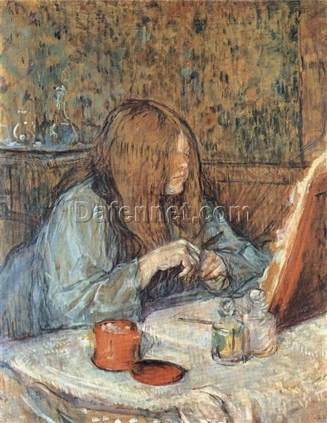 Madame Poupoule at Her Dressing Table – 1898 Henri de Toulouse-Lautrec Post-Impressionist Oil on Board