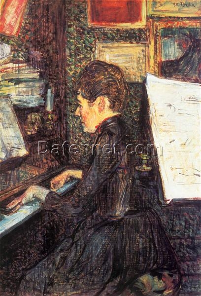 Henri de Toulouse-Lautrec’s ‘Mademoiselle Dihau at the Piano’ – Elegant Post-Impressionist Oil on Cardboard