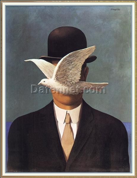 Man in a Bowler Hat Inspired by René Magritte – 1964 Surrealist Symbolic Oil Painting, Canvas