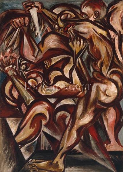 Inspired by Untitled (Naked Man with Knife) by Jackson Pollock – Expressionist Oil on Canvas (127 x 91.4 cm)