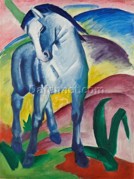 Hand-Painted Franz Marc ‘Blue Horse I’ Oil Painting – Expressionist Symbolic Art on Canvas from Dafen Village Studio