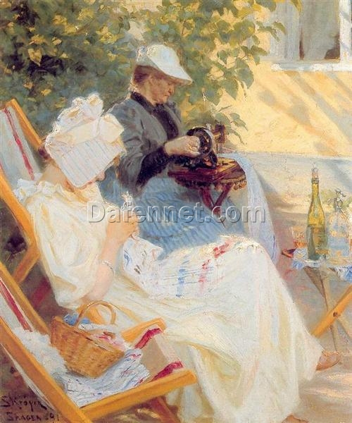 Peder Severin Kroyer – 1891 “Marie and Her Mother in the Garden” | Impressionist Oil Painting Reproduction