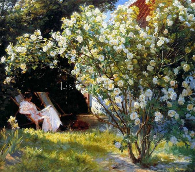 Marie in the Garden (The Roses)” by Peder Severin Kroyer | Impressionist Floral Genre Art