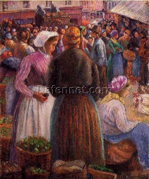 Market at Pontoise” (1895) – Rural French Market Scene in Oil by Camille Pissarro