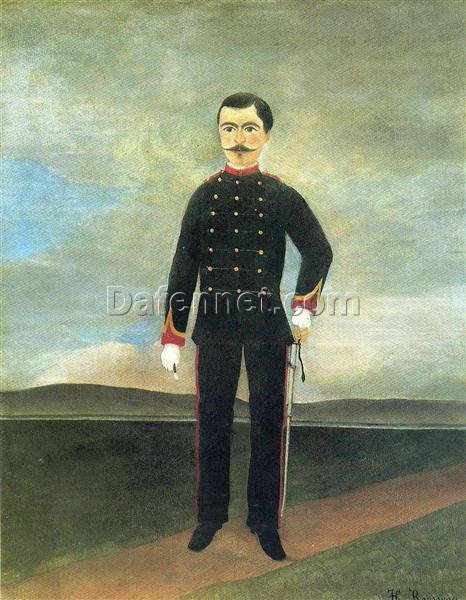 Handcrafted “Marshal des Logis Frumence Biche” by Henri Rousseau – Naïve Art Military Portrait Oil Painting