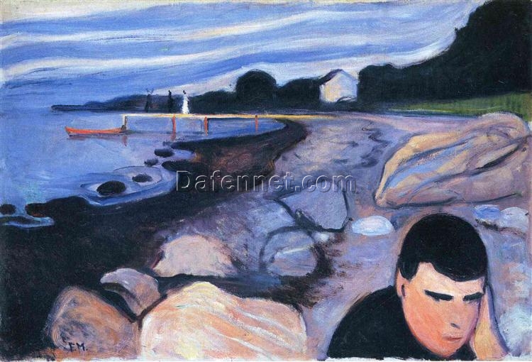 Hand-Painted Reproduction of Edvard Munch ‘Melancholy’ – Expressionist Art on Canvas, Fine Oil Painting from Dafen Village Studio