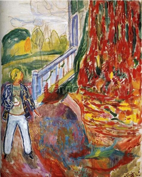 Model in Front of the Verandah by Edvard Munch – Expressionist Oil Painting Reproduction (1942)