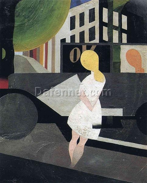 Modern Inspired by René Magritte – Early Cubist Genre Painting, 1923 Oil on Canvas