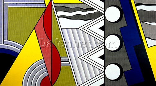 Abstract Art Painting Inspired by Roy Lichtenstein – ‘Modern Painting with Clef’ (1967) – Fine Art Oil on Canvas Reproduction