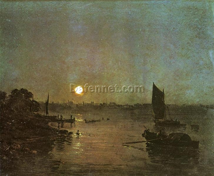 J.M.W. Turner Oil Painting – Moonlight, A Study at Millbank, 1797, Romantic Landscape