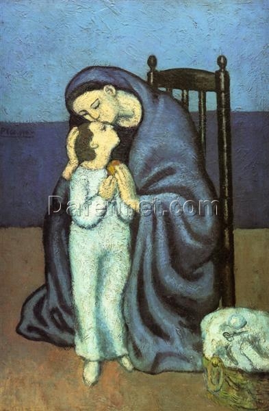 Inspired by Picasso: Motherhood – 1901 Blue Period Oil on Canvas