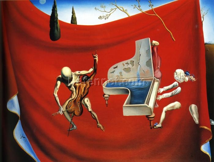 Inspired by Salvador Dali: Music – The Red Orchestra – Surrealist Symbolic Oil Painting on Canvas