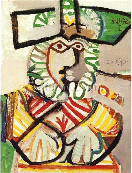 Oil Painting Inspired by Picasso’s Naïve Art Style – ‘Musketeer’ (Mousquetaire) (1970) Portrait on Canvas