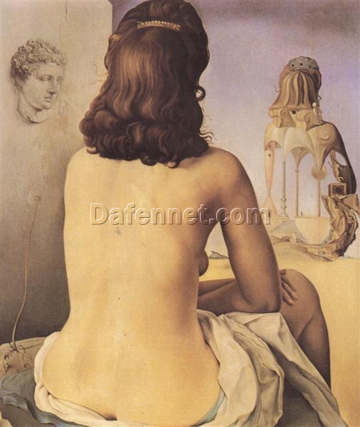 My Wife, Nude, Contemplating Her Own Flesh Becoming Stairs” – Surrealist Oil Painting Inspired by Salvador Dali (1945)