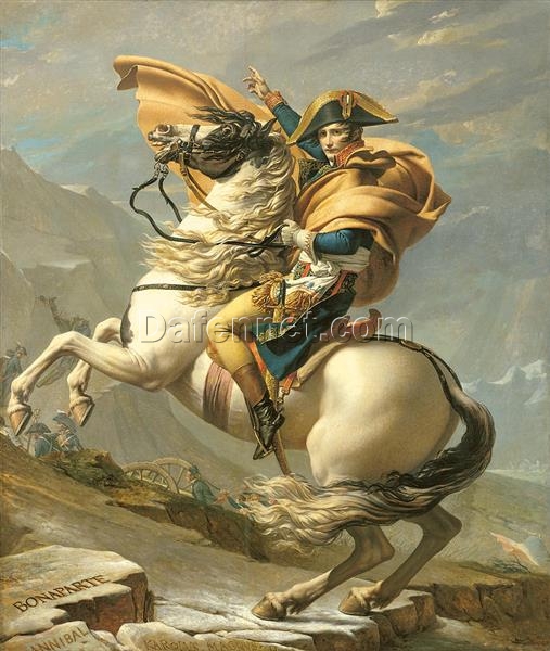 Hand-Painted Oil Reproduction of Jacques-Louis David’s ‘Napoleon Crossing the Alps at the St Bernard Pass’ (c.1800-1801) – Neoclassical History Painting