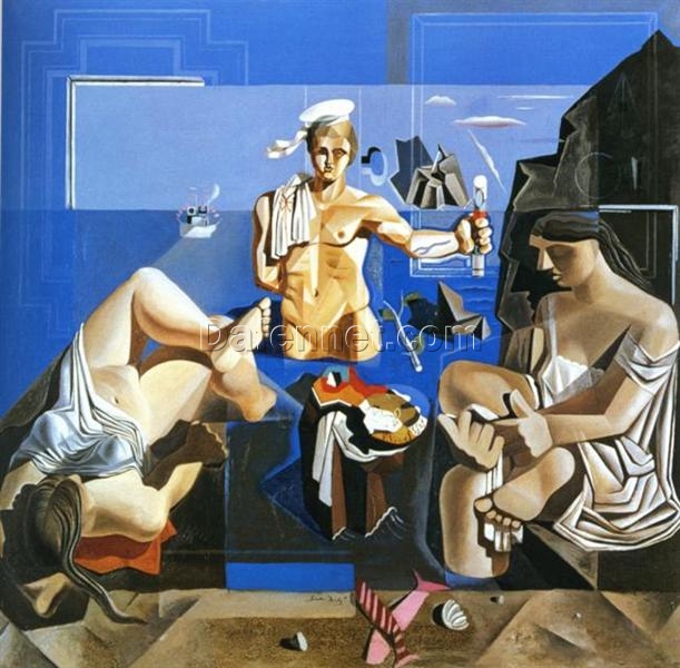 Neo-Cubist Academy (Composition with Three Figures) – Inspired by Salvador Dali, Oil on Canvas