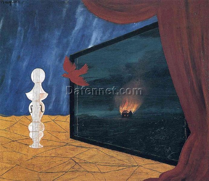 Nocturne Inspired by René Magritte – 1925 Surrealist Symbolic Painting, Oil on Canvas