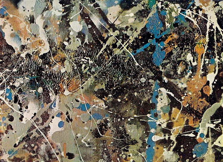 Inspired by Jackson Pollock’s Number 1 (Lavender Mist) (Detail) – Abstract Expressionist Painting on Canvas (Oil, 1950)