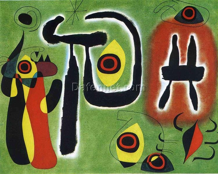 Inspired by Joan Miró’s The Red Sun Gnaws at the Spider (1948) – Abstract Surrealist Oil on Canvas